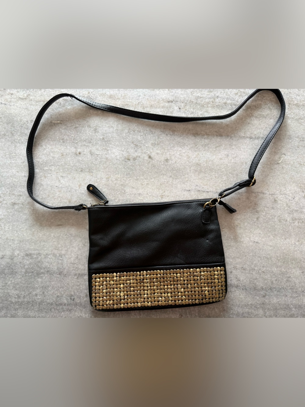 Black Crossbody Bag with Gold Stud Accent